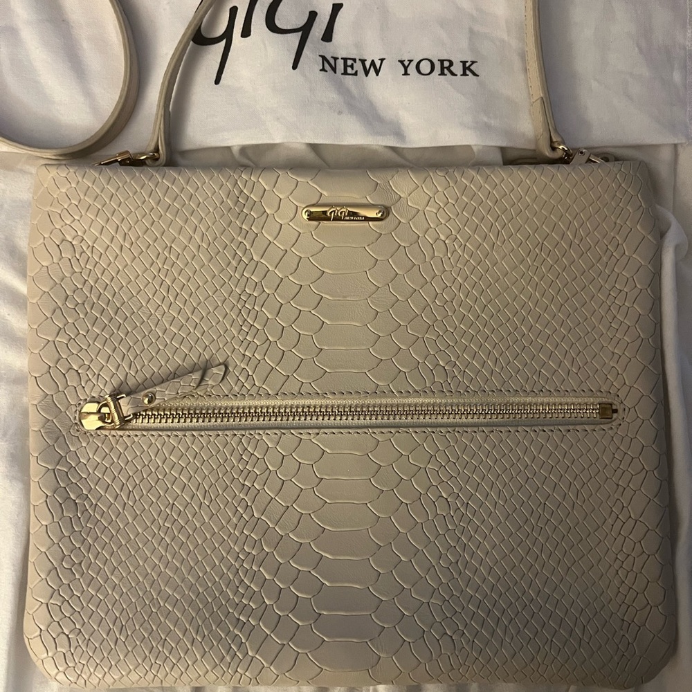 GiGi New York Leather Shoulder Bag Stone Embossed Python Leather Gold Accents